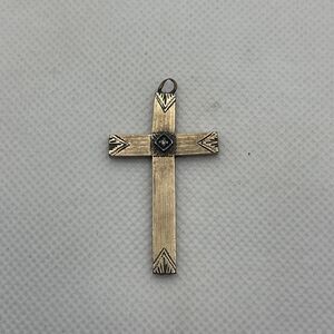 Antique 1/20 12K Gold Filled Cross Pendant with Stone LS